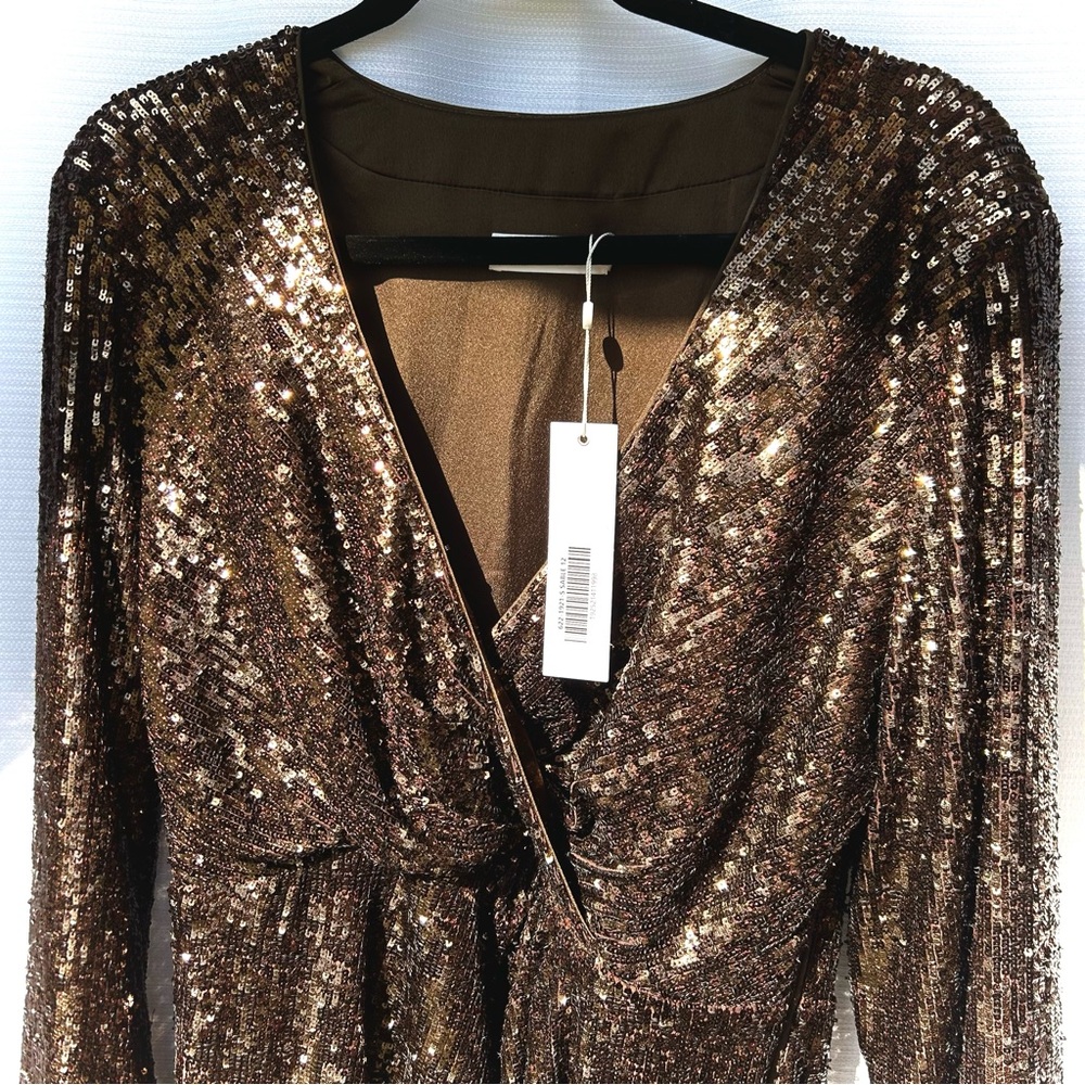 Jonathan Simkhai - Brown Monty Wrap Sequined Mini Dress - Picture 11 of 16